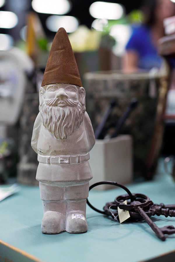 A white gnome and iron keys